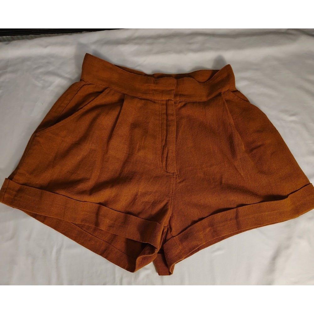 Elizabeth James The Label Rust Orange Khadi High Waisted Pleated Shorts XS NWT